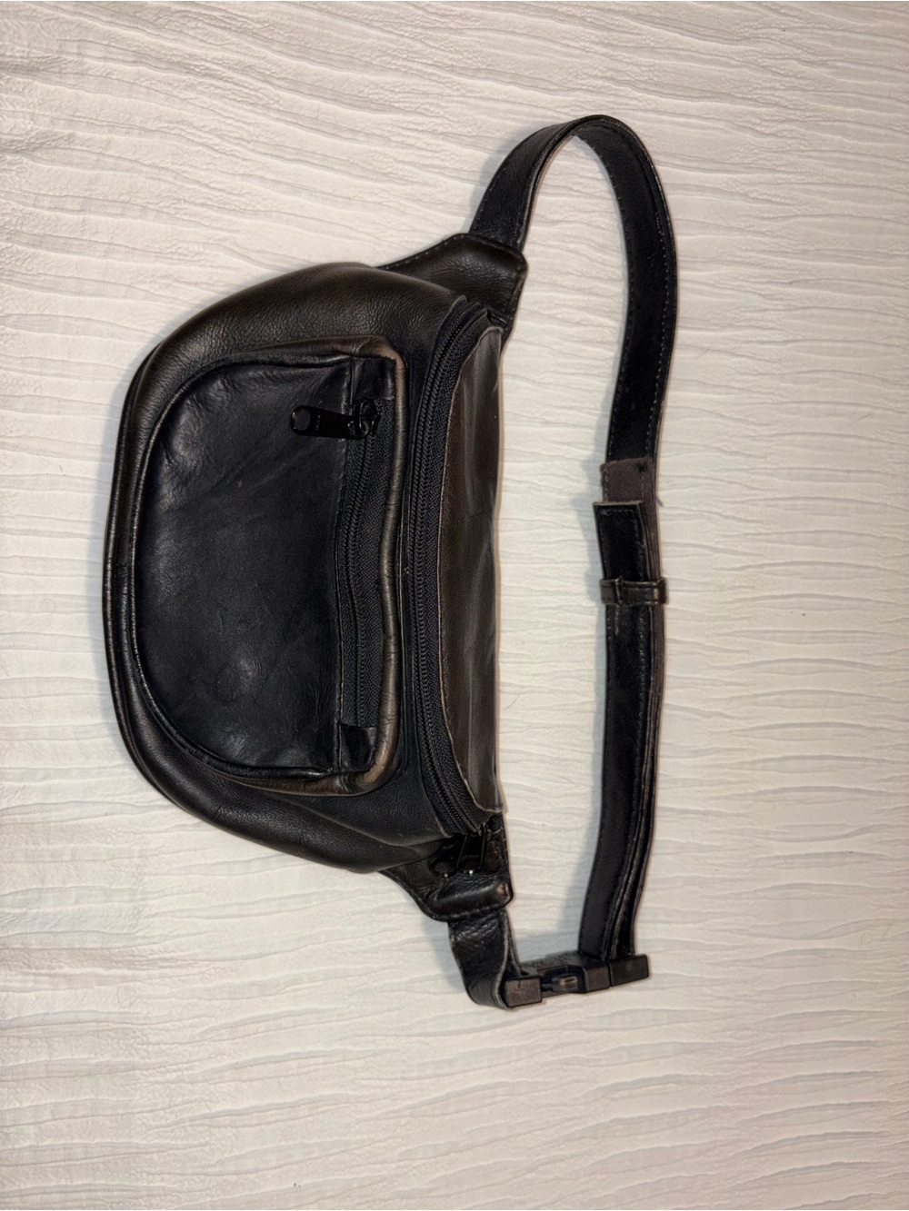 Black Leather Waist Bag / Belt Bag